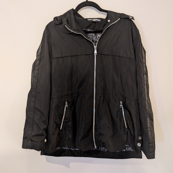 Karl Lagerfeld Jackets & Blazers - Karl Lagerfeld Paris Black Hooded Rain Coat Jacket Size XL